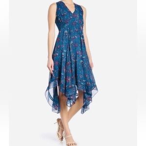 Taylor‎ V-Neck Sleeveless Floral Metallic Stripe Handkerchief Dress Sz 8 Fairy